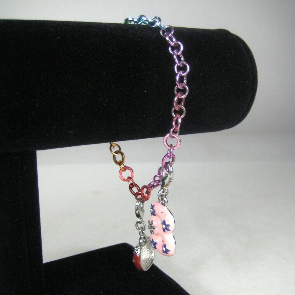 High Intensity Bracelet Silvertone 7.5 In Metal Charm Pink Letter B Rhinestones